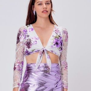 For Love & Lemons Wildflower Tie-Front Cropped Top